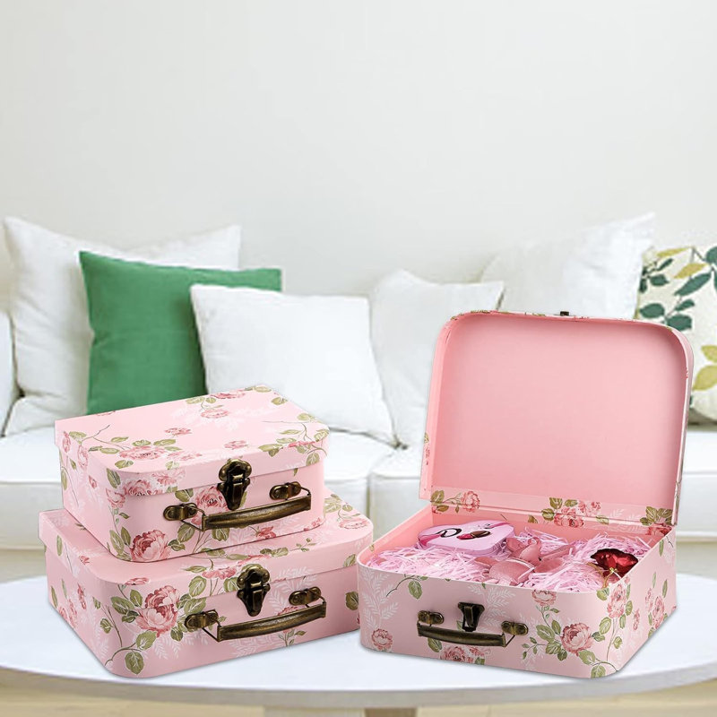 Paquet de 3 boîtes de rangement en carton avec valises