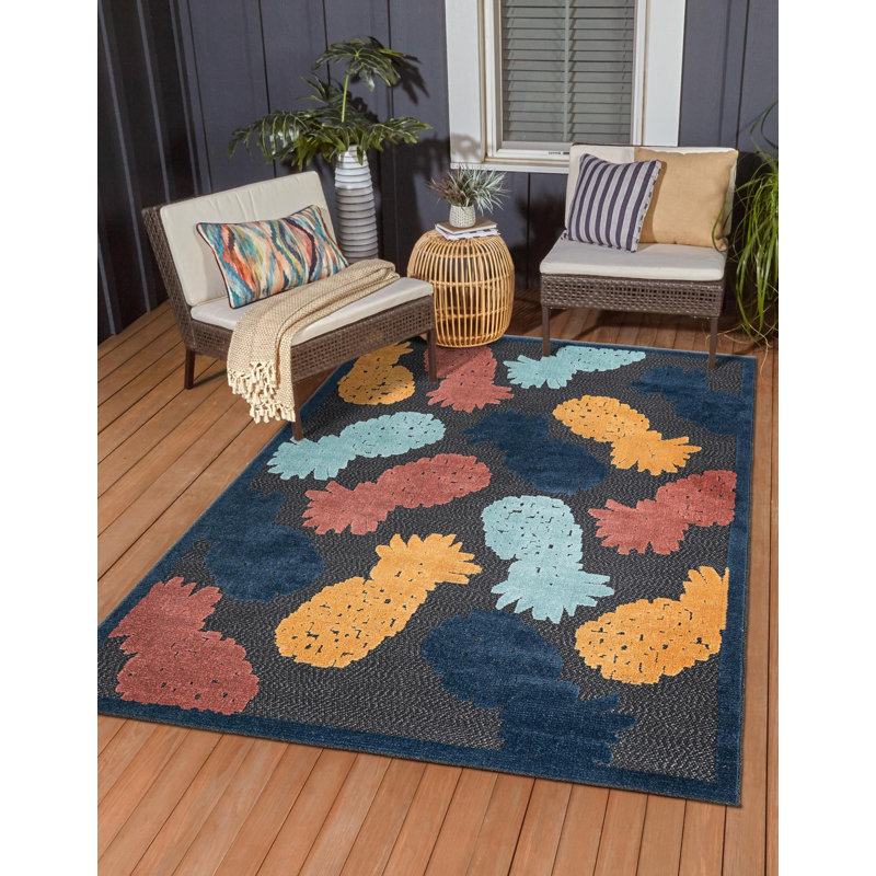 Tapis intérieur / extérieur Medfield noir, Rectangle 9 pi x 12 pi 2 po
