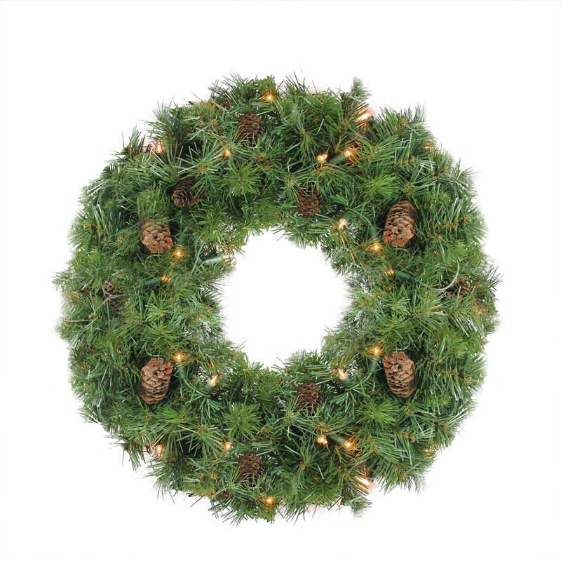 Couronne de Noël artificielle pré-éclairée en pin Dakota - lumières claires de 24 pouces