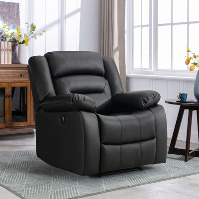 Brenaya 37" Wide Modern and Overstuffed Soft Breathable Faux Leather Power Standard Recliner with USB Port