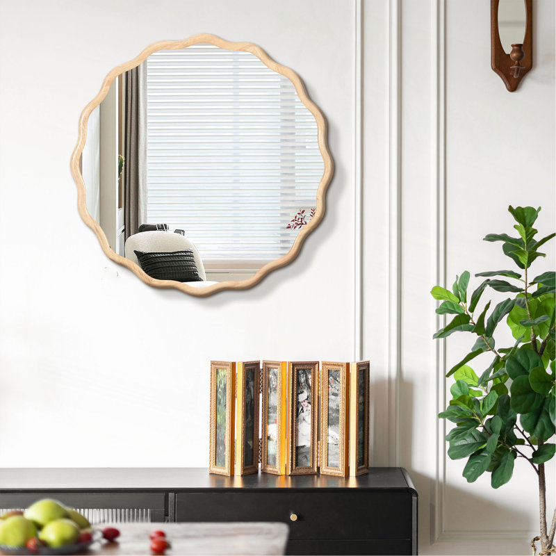 Miroir de salle de bain en bois massif, 31 po x 31 po, Bois naturel