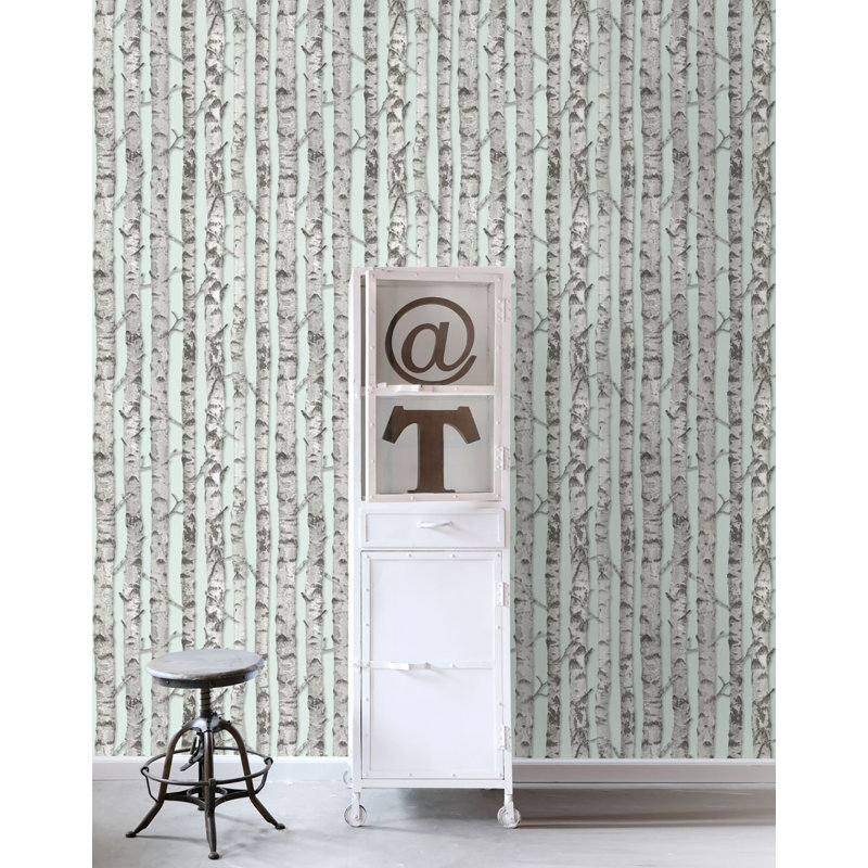 Rouleau de papier peint bouleau L 33 pi x l 20,5 po Kaori, Gris clair / vert clair