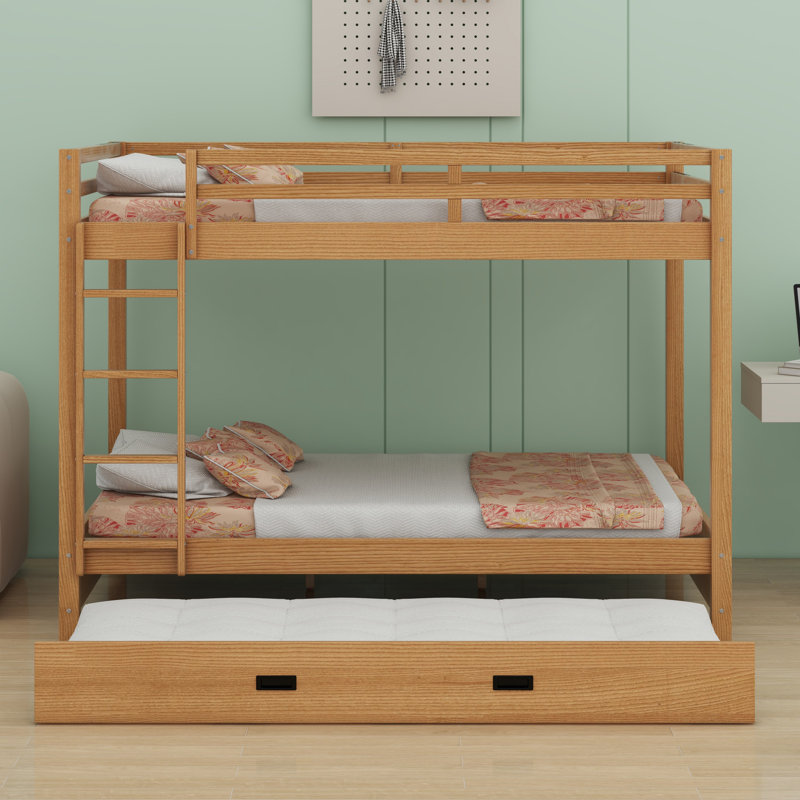 Lit superposé en bois avec échelle et lit gigogne, Bois