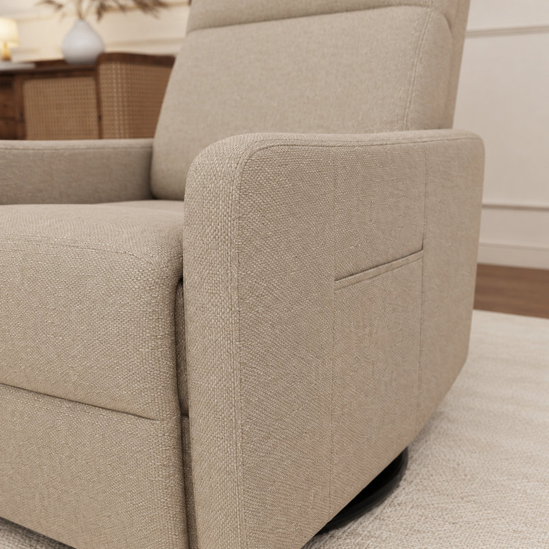 Fauteuil inclinable manuel pivotant à 360° et à bascule, en tissu capitonné, brun, idéal pour une chambre d'enfant ou un salon.