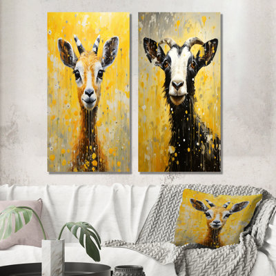 Popart, portrait de chèvre jaune - ensemble de 2 impressions sur toile de chèvre