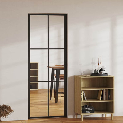 Porte intérieure WALPLUS avec cadre escamotable en verre ESG et cadre en aluminium noir 76 x 201,5 cm