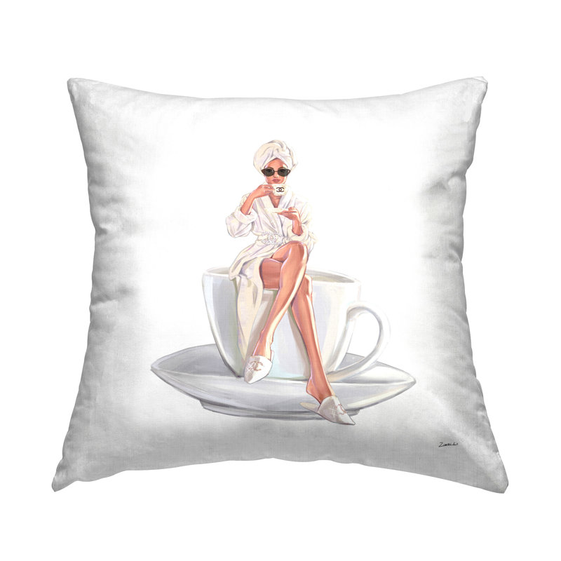 Coussin Stupell Industries Chic Morning Coffee Woman Glam Brand