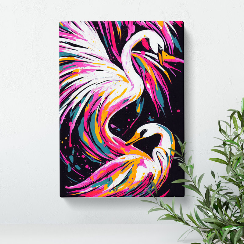 Two Swans In Colour Abstract - Wall Art, Wrapped Canvas, 50cm H x 35cm W x 3cm D, No Matte
