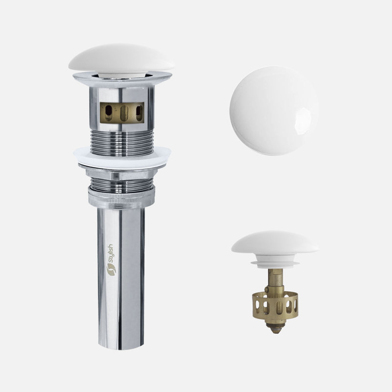 Drain escamotable avec bouchon en céramique blanc STANY Élan, Blanc/chrome