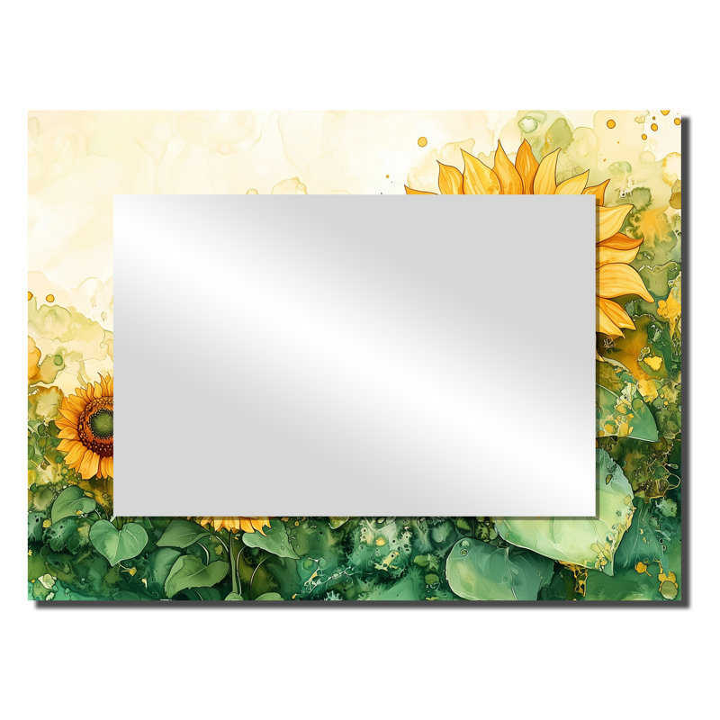 Sunflowers Flowers At The Country Side - Miroir mural décoratif floral - imprimé sur métal, 24 po x 32 po