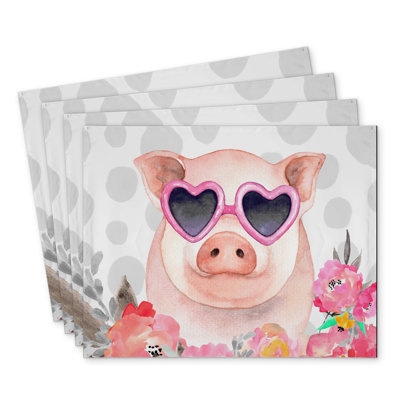 Little Pig in Love Polyester Placemats Set of 4 - Home Decor