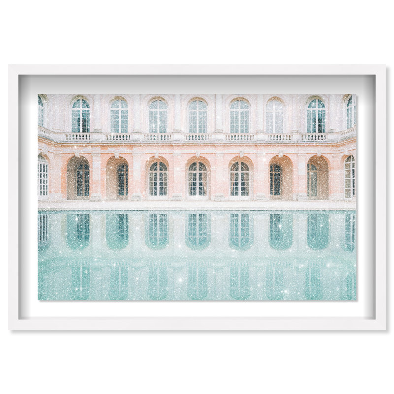 Oliver Gal Palace Dreamy Pond Architecture - Diamond Dust Shadowbox Framed Wall Art, 26" H x 38" W, White