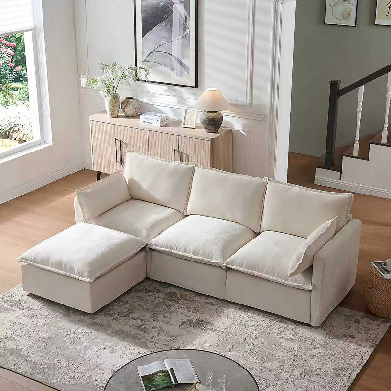 Canapé modulaire modulaire pour le salon, canapé en L moderne avec repose-pieds mobile, Beige