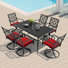 Ensemble repas d'extérieur 7 pièces avec trou pour parasol et chaises pivotantes