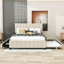 Grand lit plateforme tapissier Malenna avec 2 tiroirs, tête de lit et lit gigogne simple TG-764471558