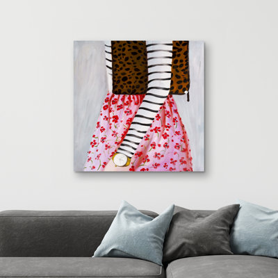 Fashionable woman with a leopard bag - 32"x32" art on canvas