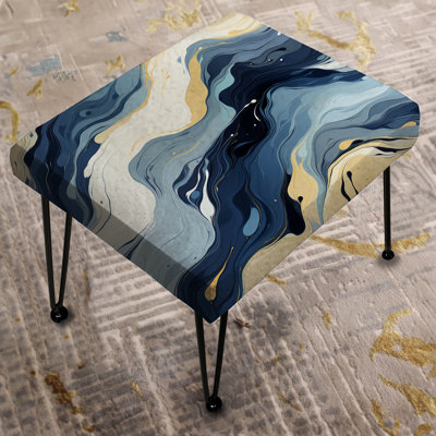 Blue And Beige Ink Abstract Fusion - Abstract Rectangle Ottoman