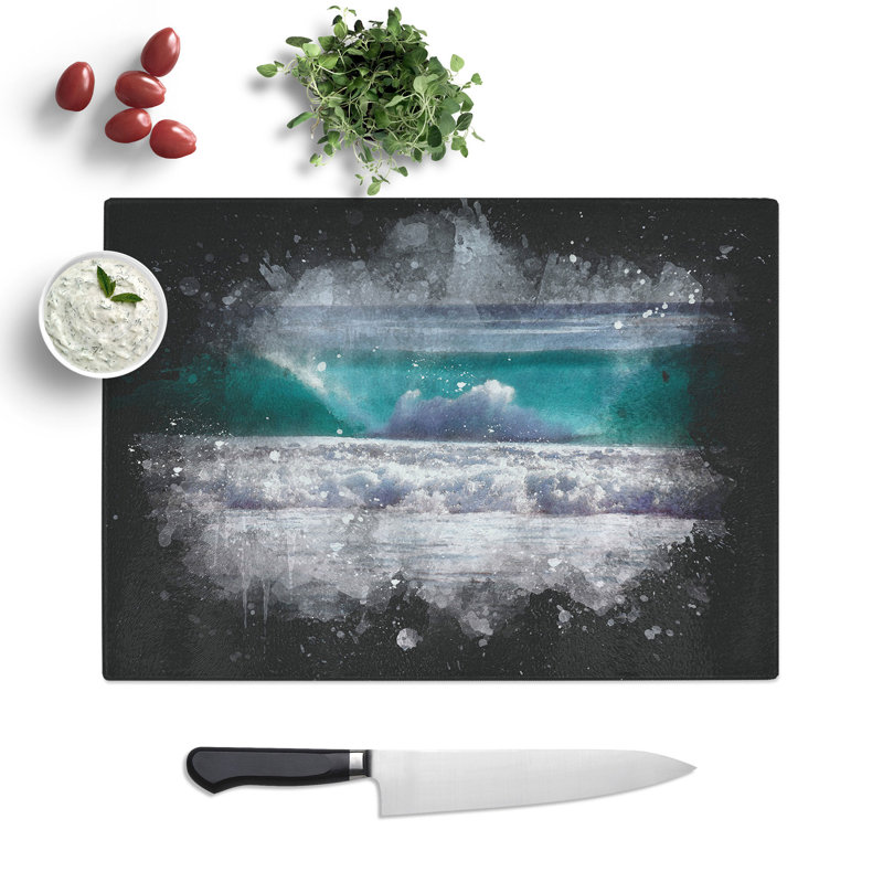 Ocean Wave Paint Splash Chopping Board, 0.4cm H x 20cm W x 28.5cm L
