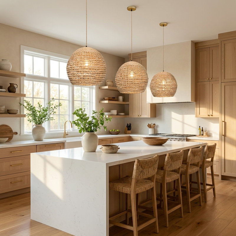 Stauton 1-Light Natural Rattan Globe Pendant