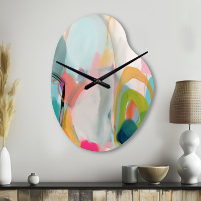 Rose bleu minimalisme fluidité V - horloge asymétrique moderne en métal, impression d'horloge murale rose