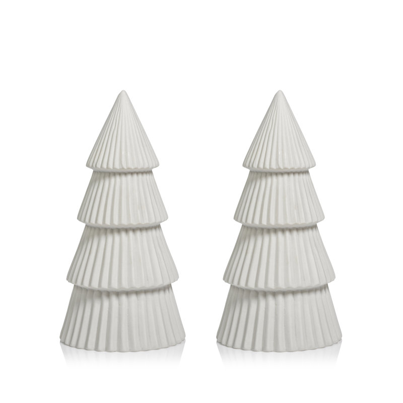 Ensemble de 2 sculptures d'arbre émaillé, H 12 po x l 4 po x P 4 po, Blanc