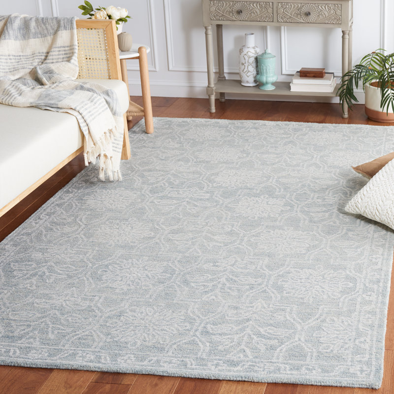 Tapis damassé en coton touffeté gris clair / ivoire Frachia, Rectangle 5 pi x 8 pi
