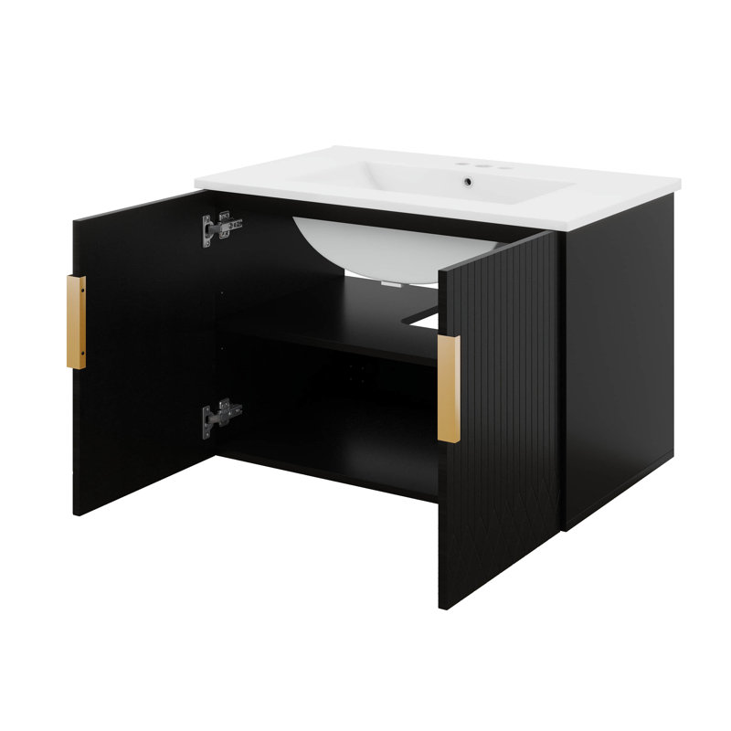 Ensemble de meuble-lavabo 60 po avec lavabo, armoire murale avec lavabo en céramique, 4 portes à fermeture douce et tablette réglable