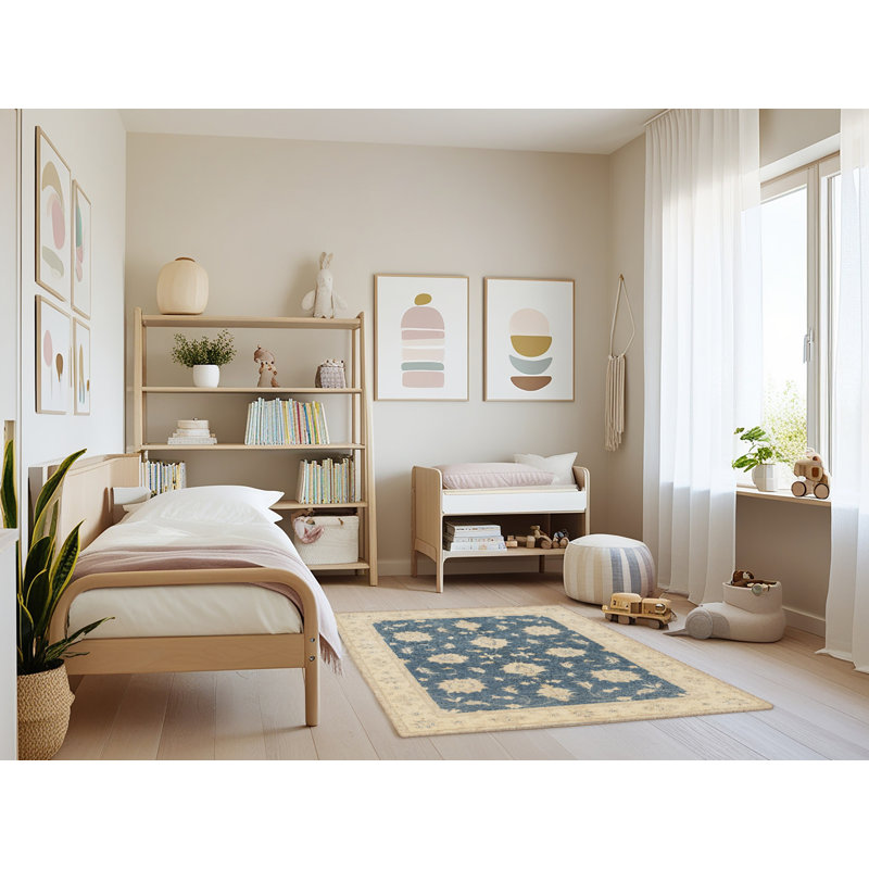 Tapis bleu/beige traditionnel, Rectangle 4 pi x 6 pi