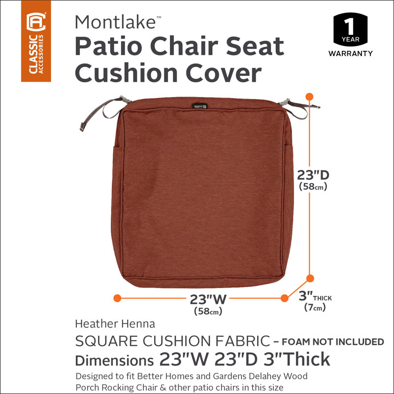 Pina Outdoor Dining Chair Cushion Cover, 3" H x 23" W x 23" D, Henna Red