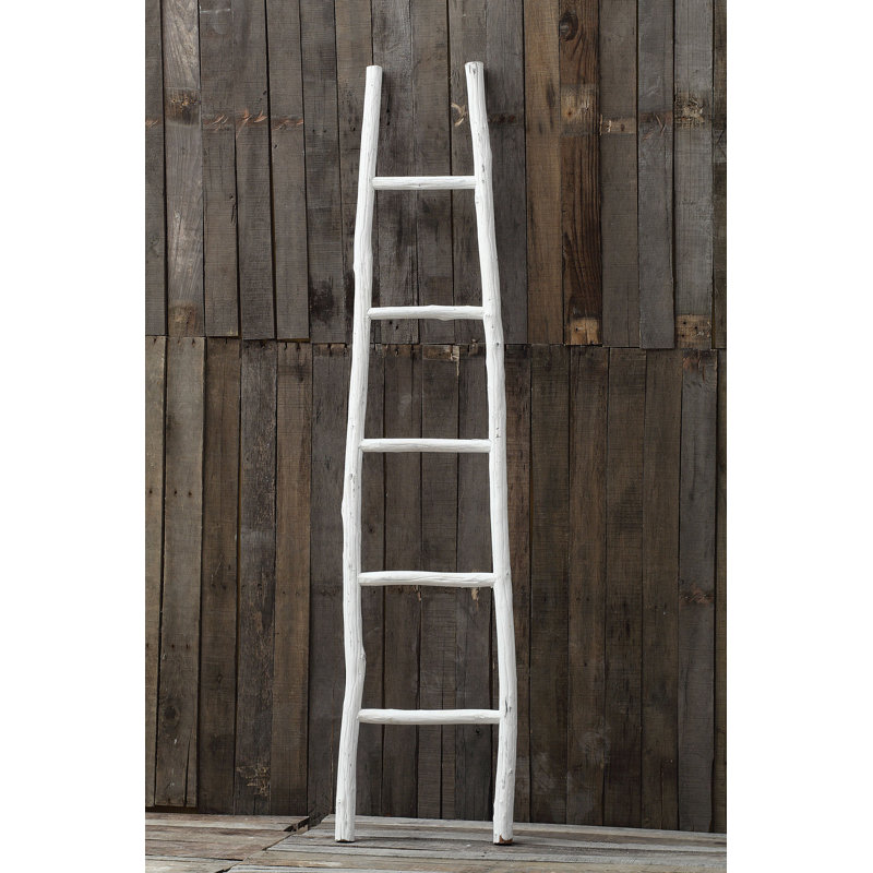Decorative Painted Wood Blanket Ladder, White Dipped