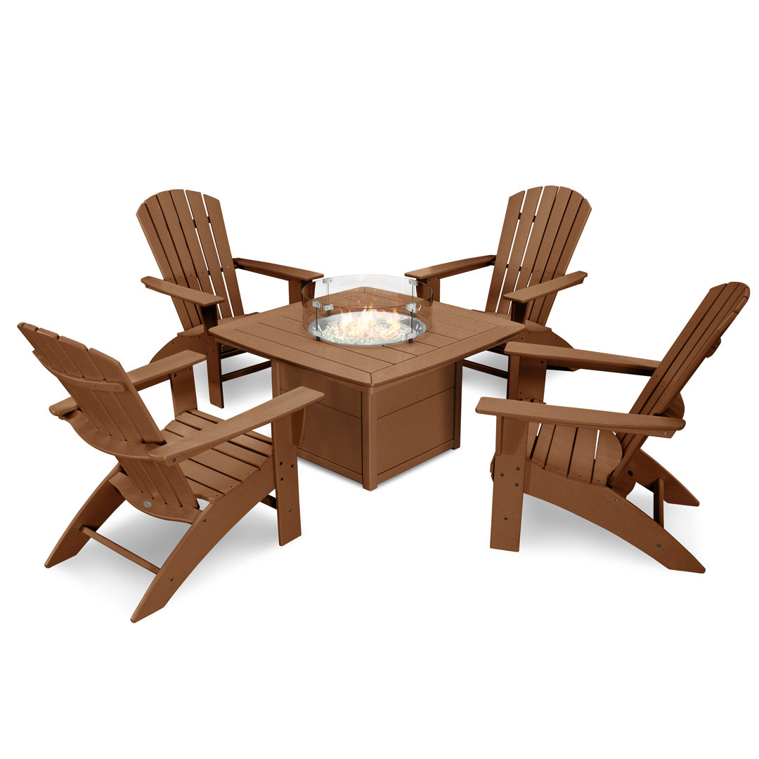POLYWOOD Nautical Curveback Adirondack 5-Piece Conversation Set with Fire Pit Table POLYWOOD® Frame 