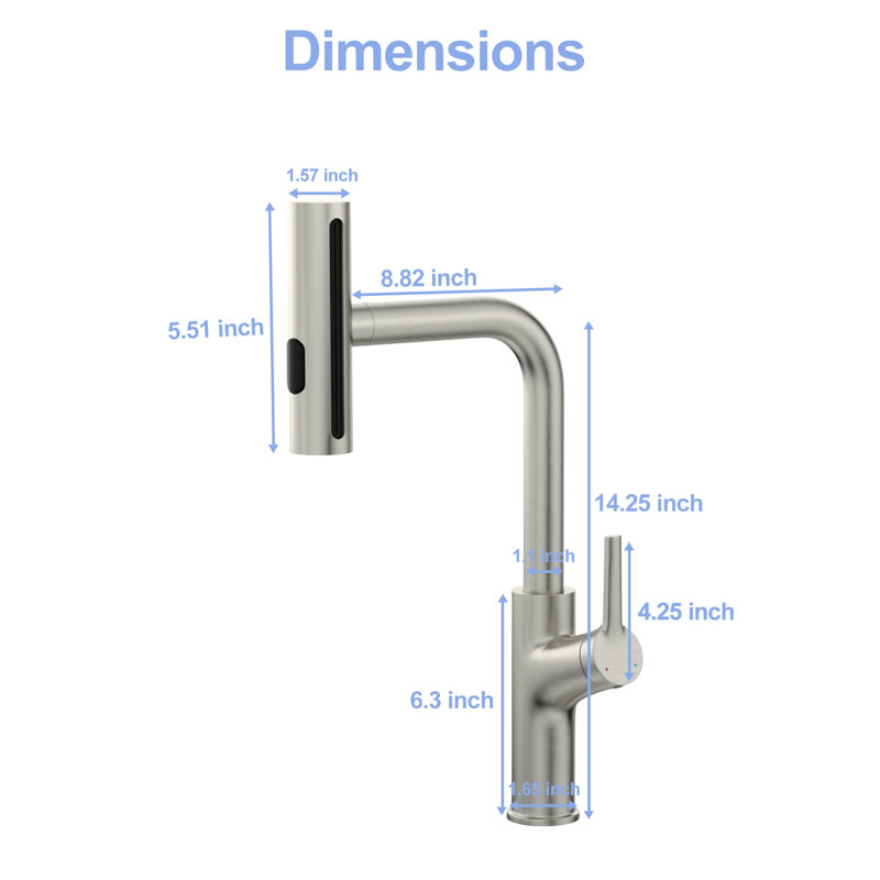 Robinet de cuisine rétractable 360 ° à 4 jets avec surface en nickel brossé, conception Splash, cartouche en céramique, ensemble d'installation tout-en-un, moderne essentiel pour le nickel, choix, contrôle, lisse