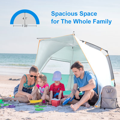 Easy Up Beach Tent Upf 50+ Portable Instant Sun Shelter Canopy Umbrella, Large, Blue