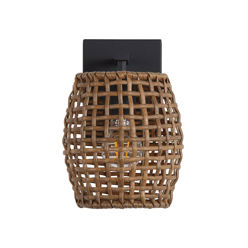 Weavelight 1-Light Wall Sconce in Natural Black with Maple All-Weather Wicker