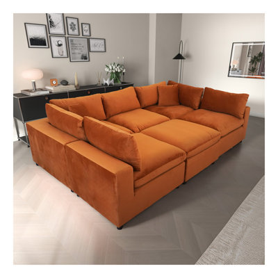 Hayward Burnt Orange Velvet Modular Sectional Sofa