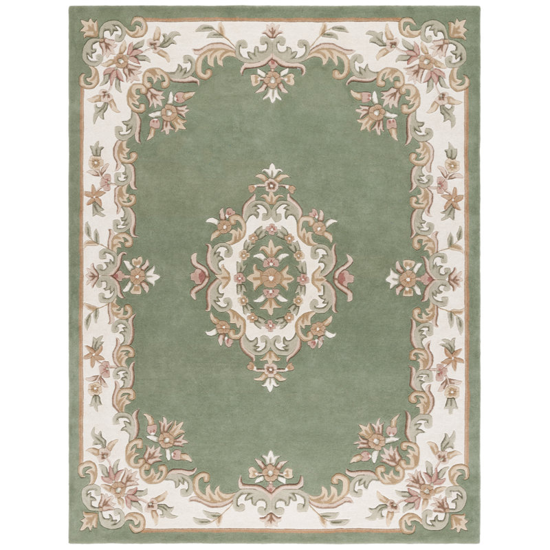 Tapis floral en laine / coton touffeté à la main Stender, Rectangle 8 pi x 10 pi