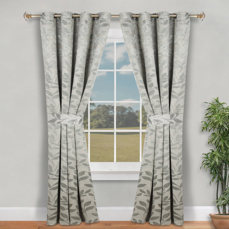 Finklea 100% Polyester Floral Room Darkening Grommet Curtain Panels, Ivoire ivoire, l 46 po x L 84 po