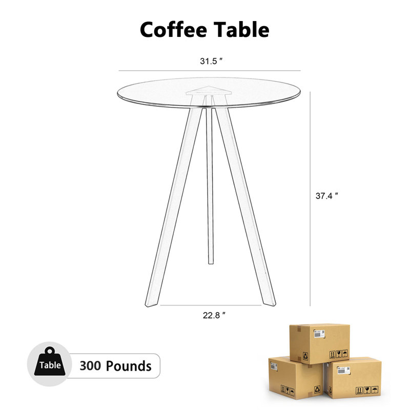 Table basse ronde, ensemble de 1 table de salle à manger, table de cuisine moderne en verre, plateau de table rond en verre trempé 31,5 po, pieds de table en métal transparent pour petits espaces, bistro, café