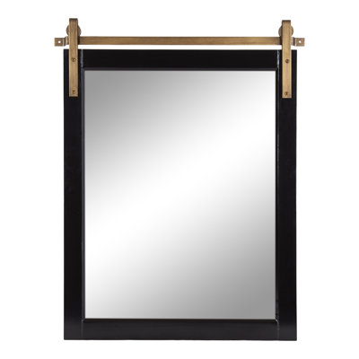Strickler Rectangle Barn Door-Inspired Wood Wall Mirror