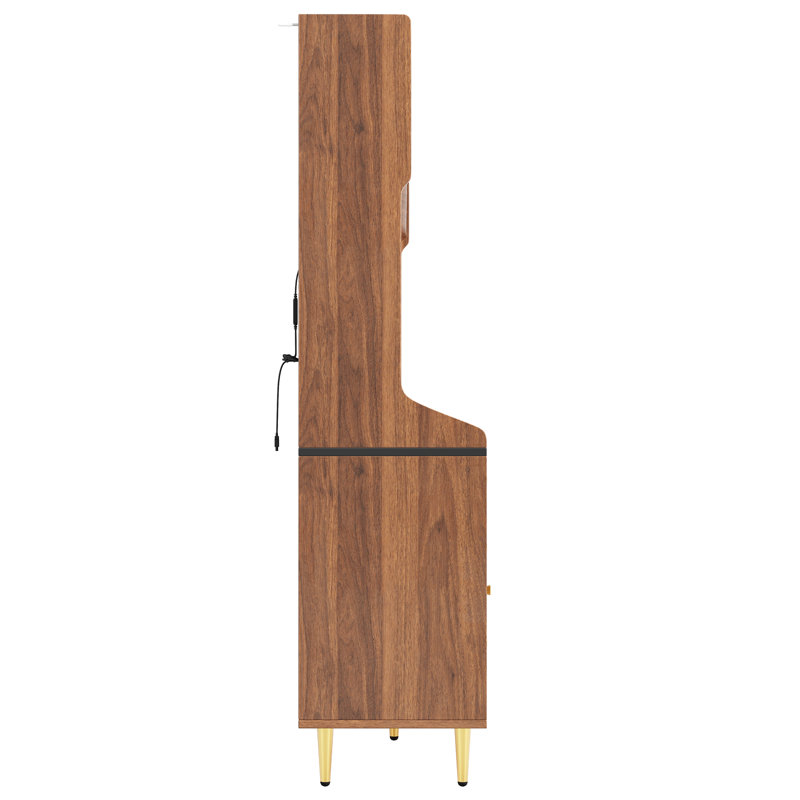 Kitchen Cabinet With Led, 5 Doors, 3 Drawers And Wine Rack Natural, Brown