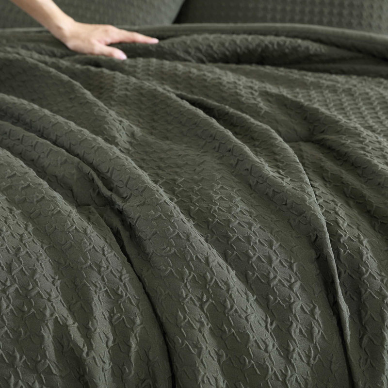 Ensemble d'édredon réversible vert Kenneth Cole Houndstooth, Édredon pour lit simple + 1 taie décorative stan
