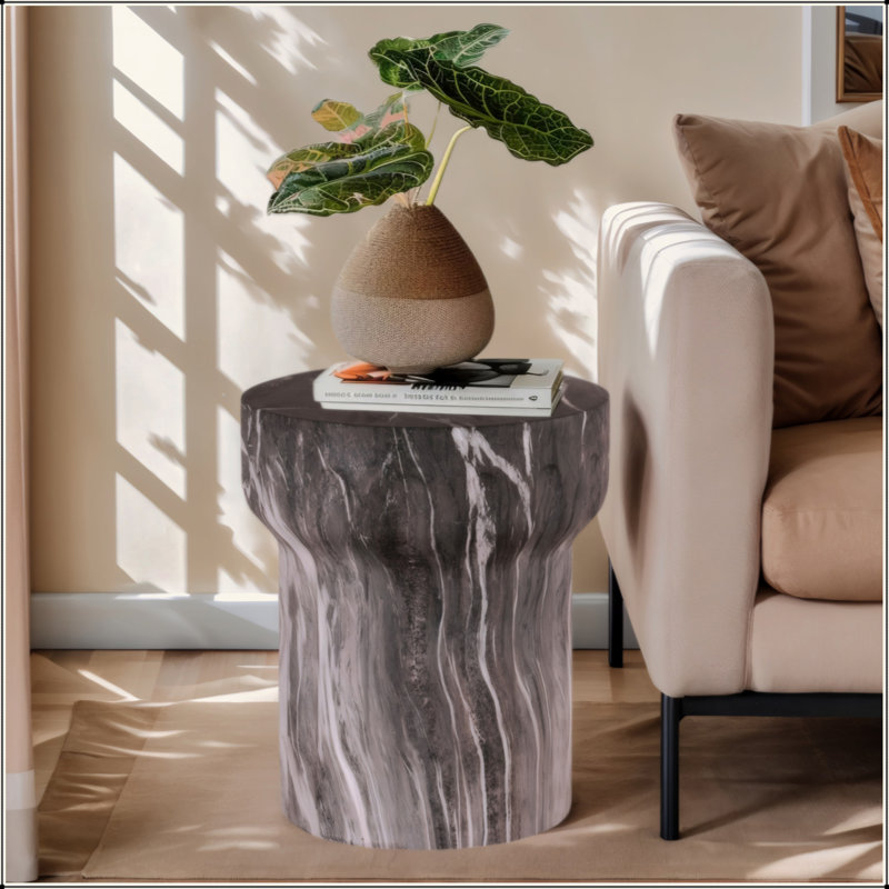Tables de bout d'extérieur pour le patio, table d'appoint de jardin en faux terrazzo, petite table d'appoint ronde moderne pour l'extérieur, tabouret de jardin en souche d'arbre pour l'intérieur et l'extérieur