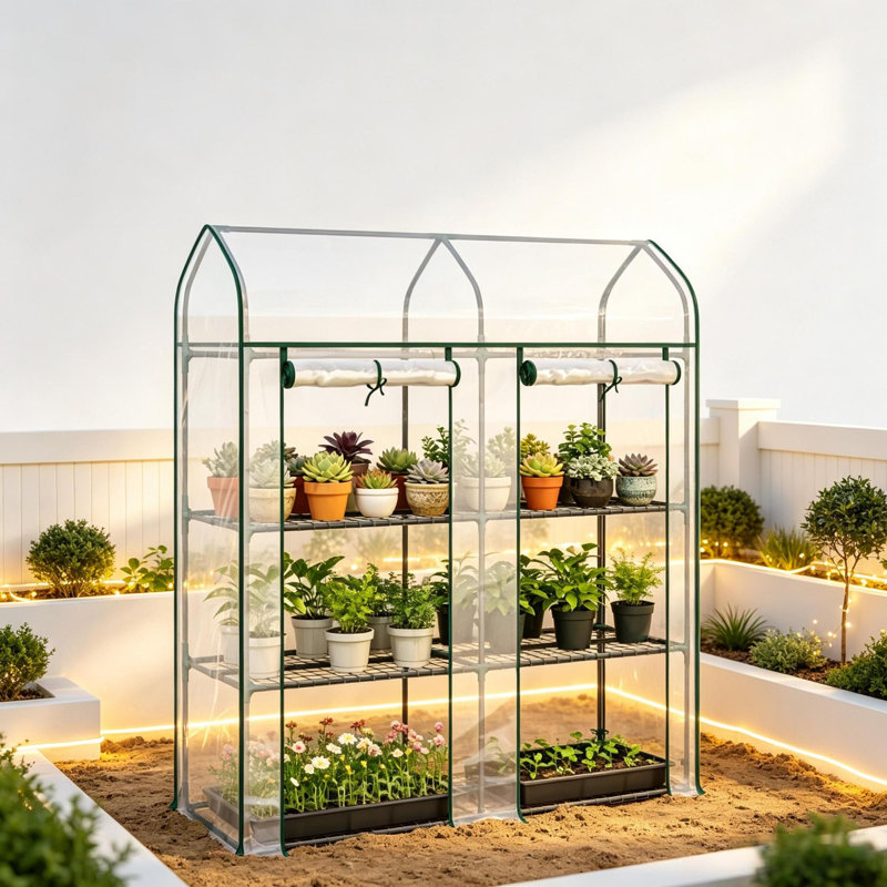 Portable Planters with Storage, 56.3 x 18.1 x 65 in Steel, Modern Home Garden