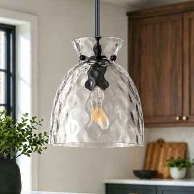 Modern 1-Light 7.48"W Pendant Lights, Hammered Glass Kitchen Island Pendant Lights