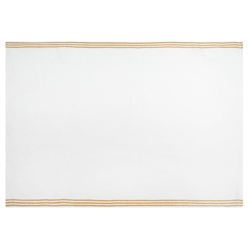 Alsace Striped Waffle Tea Towel, White/Mustard