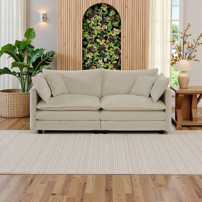 Canapé en chenille beige moderne Modern - Canapé 2 places ultra confortable avec assise profonde moelleuse et 4 coussins