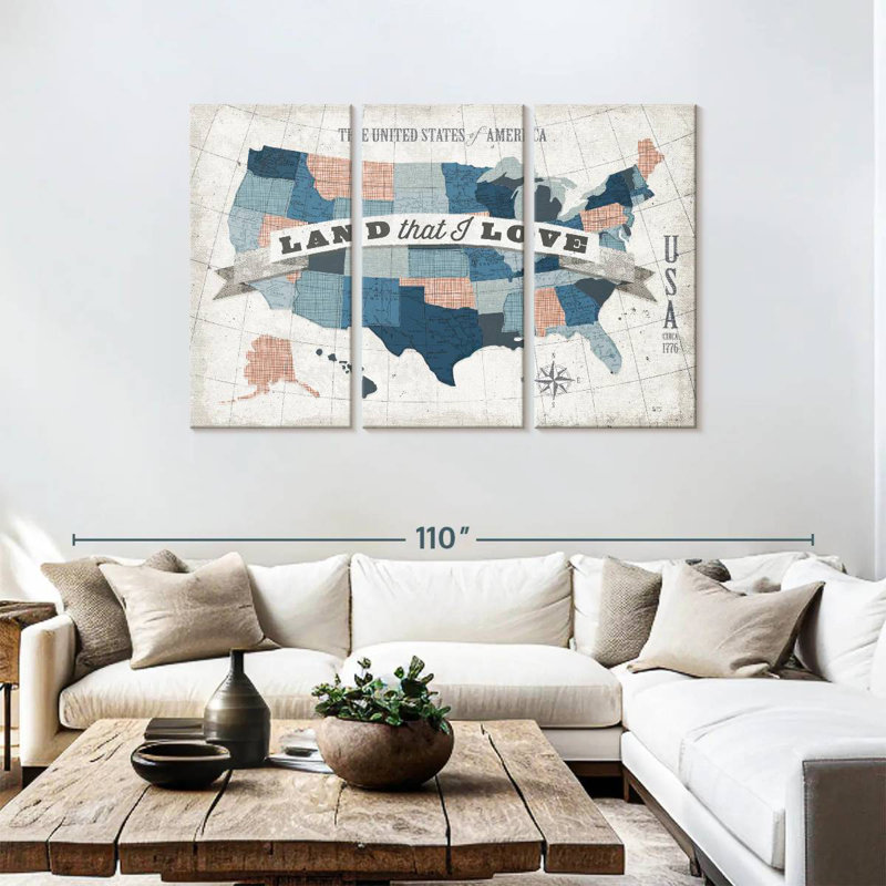 Aliaz USA moderne rétro bleu gris rouge, H 48 po x l 74 po