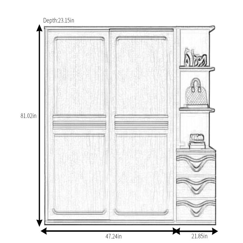 Simple And Retro Wardrobe, 81.02" H x 69.09" W x 23.15" D