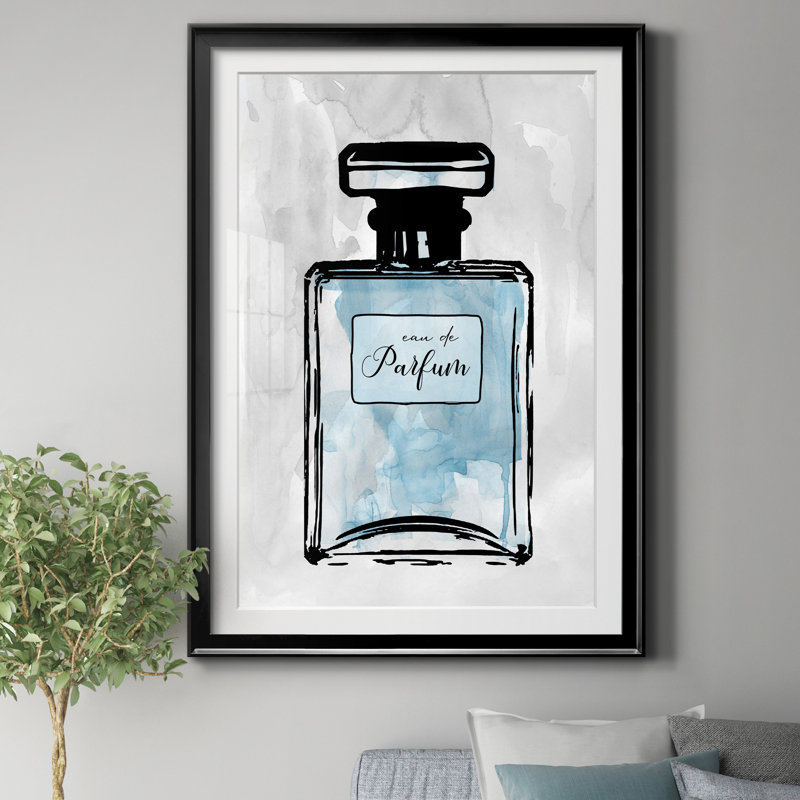 «Blue Wash Perfume», impression encadrée sur papier, H 30,5 po x l 42,5 po x P 1,5 po, Papier noir