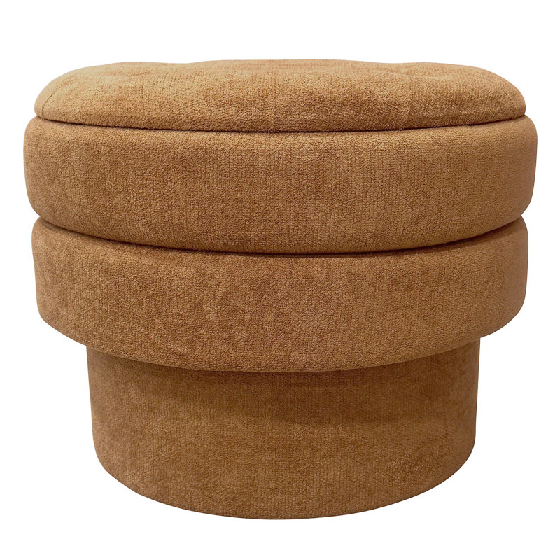 Modern Fabric Round Storage Ottoman, Modern  Round Storage Ottoman - Rust